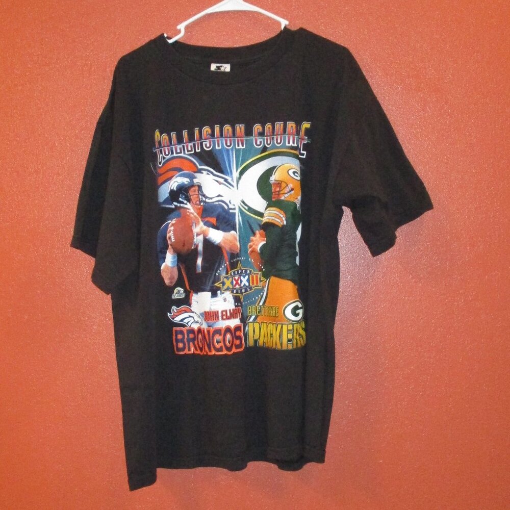 NFL Broncos Packers Shirt 1998 Men X Large Black Green Favre Elway Starter Shirt